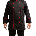 CHEF JACKET BLACK WITH RED PIPING    <br> شيف جاكيت أسود بـ أحمر تطريز
