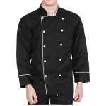 CHEF JACKET BLACK WITH WHITE PIPING     <br> شيف جاكيت أسود بـ أبيض تطريز