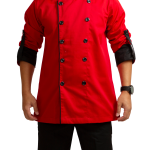 CHEF JACKET RED WITH BLACK PIPING      <br> شيف جاكيت أحمر بـ أسود تطريز